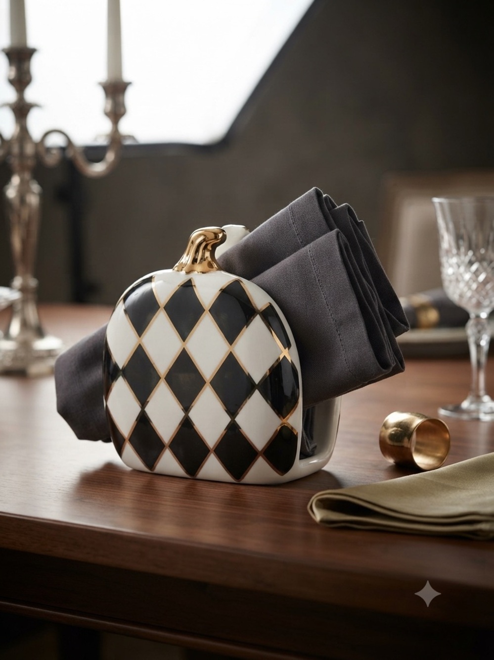 Black & White Harlequin Ceramic Napkin Holder
